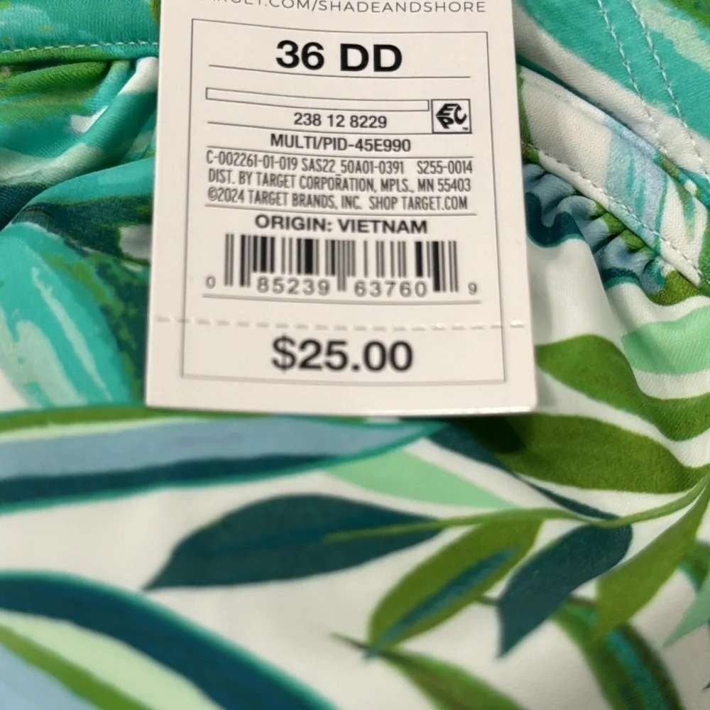 Women's Underwire Bra Bikini Bathing Suit Swim Top Shade & Shore Leaf Print 36DD
